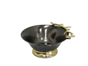 Black Polished Metal Pedestal Bowl with Gold <b>Twig</b> Handle – Modern Handmade <b>Decorative</b> Centerpiece Dish <b>for</b> Tableware - Product Image 1