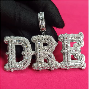 Iced Out Letter Name <b>Pendant</b> 925 <b>Silver</b> Moissanite Baguette Cut Rhodium Plated Hip Hop Charms Custom <b>Initial</b> Letter <b>Pendant</b> - Product Image 3