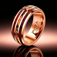 Bague en carbure de tungstène avec incrustation opale rouge, feuille d'or et météorite, bord poli, pour homme, alliance de mariage, ajustement confortable, bijou de fiançailles et de promesse