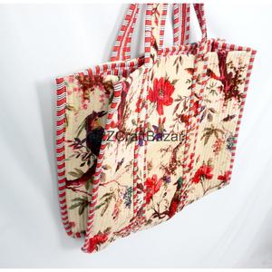 Wholesale Bohemian Velvet Quilted Tote <b>Bag</b> Handcrafted Striped Shoulder Shopping <b>Bags</b> From Rajasthan for Exhibition - Product Image 2
