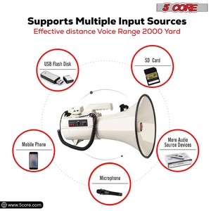 Mégaphone professionnel 5 cœurs 100W, haut-parleur PA type corne de bœuf, modèle 4501, USB, portée 2000 yards, sirène puissante, amplificateur vocal numérique - Product Image 4