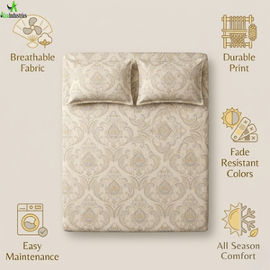 King Size Beige Paisley Printed Bedsheet <b>Set</b> Soft Cotton <b>Bedding</b> <b>Set</b> with Pillow Covers Lightweight Breathable Premium Bedroom - Product Image 4