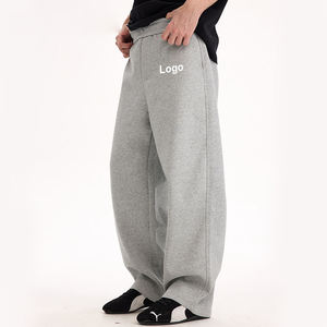 Pantalon de survêtement ample en maille douce et confortable pour homme, coupe droite, jambe large, couleur unie, décontracté, sport, usage quotidien, vente en gros - Product Image 1