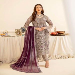 Eid saled ชุดเดรสทำงานปักลายสามชิ้นสำหรับผู้หญิงอินเดียและปากีสถาน - Product Image 4