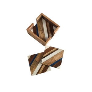 Modern Luxury Wood Resin <b>Coasters</b> Set Of 4 With Holder Handmade Eco-Friendly Square Wood <b>Drink</b> <b>Coaster</b> For Coffee Table Home Use - Product Image 1