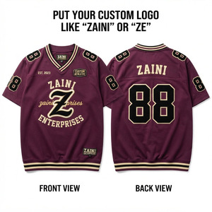 Maillot de football américain pour homme en polyester tricoté 220 GSM respirant, bordeaux avec empiècements crème, logo personnalisé brodé, numéros en twill, haut de gamme - Product Image 1