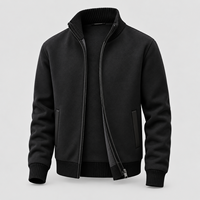 Cardigan zippé intégral en tissu technique pour homme, col roulé, en polaire tricotée avec bordure contrastante, style décontracté chic