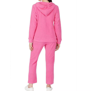 Ensemble de sweat-shirt à capuche en polaire rose pour femmes, manches longues, couleur unie, pantalon long décontracté, coupe régulière, tenue en 2 pièces - Product Image 2