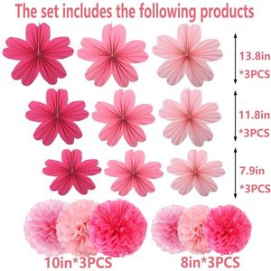 Set di 15 Decorazioni da Parete con Ventaglietti Floreali Rosa Pastello e Pompon in Carta Velina per Feste di Laurea, Compleanno, Matrimonio - Product Image 3