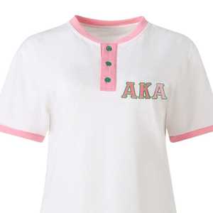 AKA เสื้อเชิ้ตเฮนลีย์สีขาวสำหรับผู้หญิง ปักลายตัวอักษรกรีก กระดุมติดแบบติดกระดุม เสื้อลำลองระดับพรีเมียม ผ้าคุณภาพสูง สวมใส่สบาย - Product Image 3