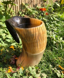 Tasse en corne de buffle naturelle polie de haute qualité revêtement alimentaire de style animal authentique pour bière hydromel - Product Image 5