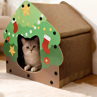 OEM Maison-griffoir pour chat en forme de sapin de Noël 3-en-1 en carton ondulé, avec lit-caverne et balles suspendues, pour cadeaux de Noël