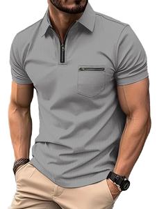 Nueva manga corta de talla grande para hombre para polos con bolsillo con cremallera cárdigan de punto ligero transpirable para deportes de ocio al aire libre Casu - Product Image 4