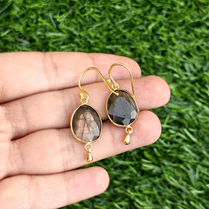 Natural Flashy Labradorite Bezel Setting Dangle <b>Earring</b> Brass 18k Gold Plated Modern Ethnic Jewelry Drop <b>Earrings</b> For Women - Product Image 5