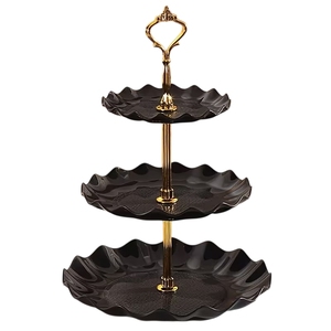 Elegant Black Metal <b>3</b> <b>Tier</b> <b>Cake</b> <b>Stand</b> with Gold Handle Dessert Display Rack for Wedding Birthday Party Bakery Buffet Hotel. - Product Image 6