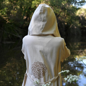 Kimono Boho con Capucha de Algodón Crudo, Túnica Ritual OM Mandala, Prenda para Usar en Capas, Frente Abierto, Manga Ancha, Ropa Casual - Product Image 4