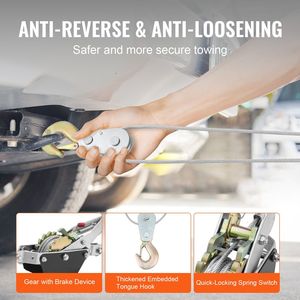 Estrattore a Cricchetto per Carichi Pesanti da 2 Tonnellate (4.409 libbre) con Cavo in Acciaio da 3,6 m e 2 Ganci, Verricello per Elevata Capacità di Trazione - Product Image 5