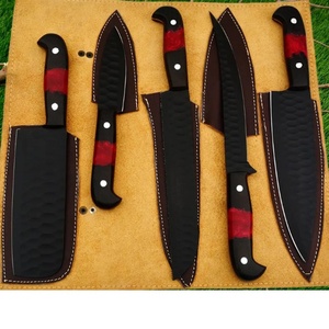 Ensemble de couteaux de chef professionnels en acier inoxydable fabriqués à la main par Ahmad Fabric, 5 pièces, manche en résine, étui en cuir, design moderne, personnalisable - Product Image 6