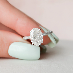 Anillo de Compromiso con Diamante de Corte Ovalado, Oro Sólido de 18K, Bañado en Rodio, Engaste de Garras, Joyería Fina Clásica para Mujer - Product Image 1