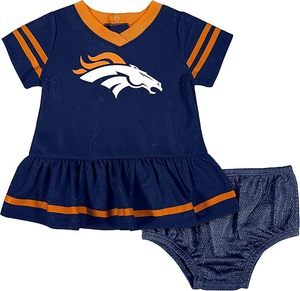 Robe en jersey pour bébé fille des Denver Broncos avec bloomers, tenue de sport à thème football en maille marine et orange - Product Image 1