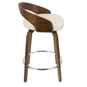 Grotto Mid-Century Modern Counter <b>Stool</b> Walnut with Cream Faux Leather <b>Swivel</b> Feature Set of 2 <b>Bar</b> <b>Stools</b> - Product Image 4
