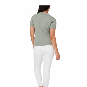 Camiseta Polo de Punto de Color Sólido para Mujer, Manga Corta, Casual, Largo Regular, Diseño Acanalado Verde Claro, Camisetas Polo ODM al por Mayor - Product Image 5