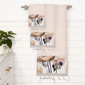 Set di 3 Asciugamani da Bagno Moderni Poppy Fields, Ensemble Decorativo Contemporaneo Beige, Set di Asciugamani da Bagno Moderni - Product Image 3