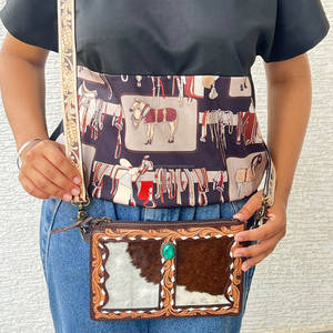 Bolso Bandolera de Cuero Genuino de Vaca Rústico Hecho a Mano para Mujer, Bolso de Hombro con Pelo de Vaca, Bolsos Cruzados Florales Hechos a Mano - Product Image 4