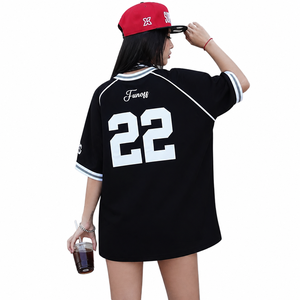 เสื้อสตรีทแวร์สีดำโอเวอร์ไซส์สำหรับผู้หญิง ลายกราฟิกหมายเลข 22 ทรงหลวม แขนสั้น สปอร์ต แคชชวล - Product Image 3