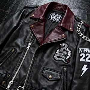 Chaqueta de Cuero Genuino para Hombre, Chaqueta de Motociclista a la Moda, Chaqueta de Cuero Gruesa y Cálida para Invierno - Product Image 6