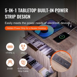 Set di 2 tavolini da salotto in stile rustico, tavolino laterale a 3 livelli con mobiletto contenitore, 2 cassetti e stazione di ricarica, utilizzabile anche come comodino - Product Image 2