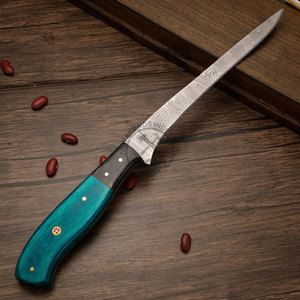 Couteau à fileter le poisson en acier Damas neuf, avec manche en Pakkawood, lame forgée à la main de 8 pouces, ambidextre, multi-usages pour les campeurs - Product Image 4
