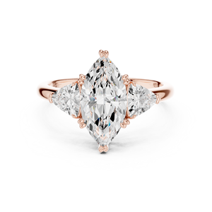 Bague en or pour femme, coupe Marquise, avec grappe de pierres, accent incurvé en forme de triligne, pierres latérales, solitaire, pour fiançailles et mariage, sertie à griffes, modèle moulé - Product Image 3