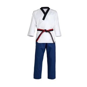 Uniforme de Taekwondo con Chaqueta Blanca y Pantalones Azul Rey, Ropa de Entrenamiento Oficial WT, Dobok para Competencia y Sparring - Product Image 1