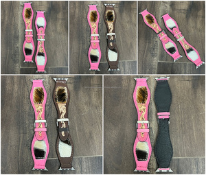 New Custom Western Style Hair on Cowhide Leather <b>Watch</b> Bands Luxury Pink Genuine Leather Women Smart <b>Watch</b> Replacement <b>Straps</b> - Product Image 3
