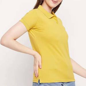 เสื้อโปโลแขนสั้นสีเหลืองสำหรับผู้หญิง สีพื้น ดีไซน์กระดุมแบบลำลอง ทรงปกติ - Product Image 2