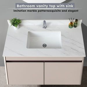43 Inch White Marble Vanity Top Pre-Drilled Faucet Holes Rectangular Bathroom Vanity Top Undermount for Midd-sized Bathrooms - Product Image 5
