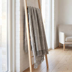 <b>Mustard</b> Gold Cotton Woven Throw with Warm Linear Texture and Fringe 125x150 cm for Boho Rustic Home Styling - Product Image 2