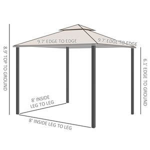 Gazebo 10x10 con Tetto a Doppia Ventilazione e Pareti Laterali in Rete con Cerniera, Colore Kaki, per Giardino e Patio - Product Image 3