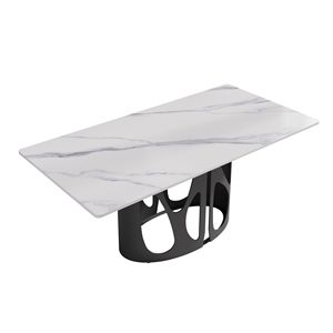 Moderno tavolo da pranzo in pietra artificiale 70.86 con pannello bianco gambe in ferro nero in metallo può ospitare 6-8 persone - Product Image 4