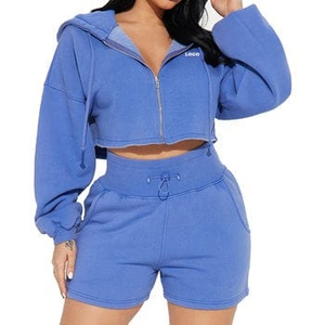 Women's Winter Streetwear Hooded <b>Crop</b> Hoodies & Shorts Sets with Badge Front Tie Dye Custom Printed Casual Outdoor Wear - Product Image 1