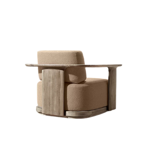 Sillón de Exterior Moderno, Madera de Teca Sólida, Reposabrazos Curvos, Asiento Profundo, Cojín de Secado Rápido Resistente a los Rayos UV, Muebles de Lujo para Villa - Product Image 4