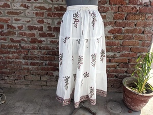 Indian Hand Block Printed Cotton Skirt Breathable Boho Ibiza Floral Pattern Casual Wear Skirt with Elastic Waistline - Product Image 3