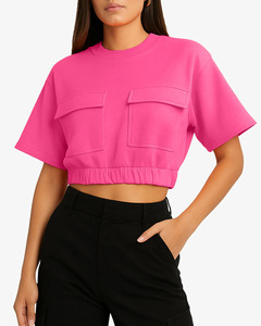 Camiseta Corta para Mujer, Algodón Premium, Estilo Casual Urbano, Top de Moda, Fabricante Mayorista, Camiseta Corta Suave y Transpirable para Verano - Product Image 1
