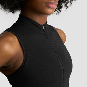 New Ladies Collar Design 1/2 Zip Cropped Bottom Rib Tank Top Gym Wear High Strength <b>Sweat</b> Wicking Fitness Wear Yoga <b>Vest</b> - Product Image 4