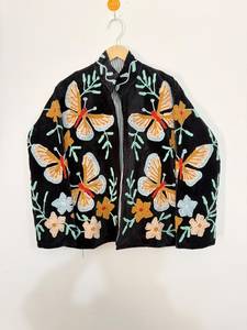 Wholesale Handmade Butterfly Suzani Embroidery <b>Velvet</b> ODM Lightweight <b>Jacket</b> Boho Vintage Open Front Winter <b>Women</b> Coat - Product Image 1