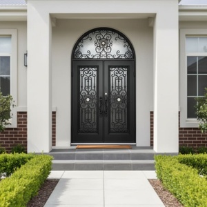 Royal Luxury Traditional Rust-Resistant Wrought Iron Exterior Entry Doors Decorative Glass Panels Easy Assembly Finished Surface - Product Image 3