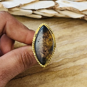 High Demand Rutilated Quartz <b>Ring</b> Boho Statement <b>Ring</b> For Women 18k Gold Plated Brass <b>Chunky</b> Handmade <b>Ring</b> Wholesale <b>Ring</b> - Product Image 6
