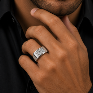925 Sterling Silver Mens Geometric Diamond <b>Cluster</b> Ring High Polish Modern Angular Design Band Wedding Party Daily Wear Fine Jew - Product Image 5