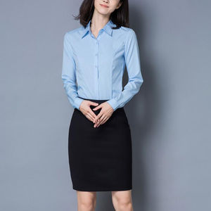 เสื้อเชิ้ตผู้หญิงสีขาว แฟชั่นแขนยาว คอปก ทรงปกติ ติดกระดุม เสื้อเชิ้ตทำงาน สง่างาม ซักแห้ง ผ้าฝ้าย 100% - Product Image 4